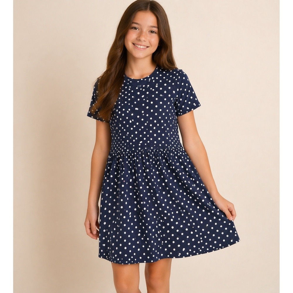 Vineyard Vines Girls Polka Dot Dress XL 16 Navy White Whale Logo NWT